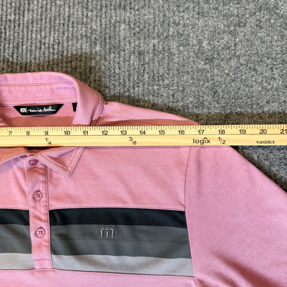 TravisMathew Mens Pink Chest Stripe Golf Polo Shirt Wild Dunes Medium - Picture 4 of 11